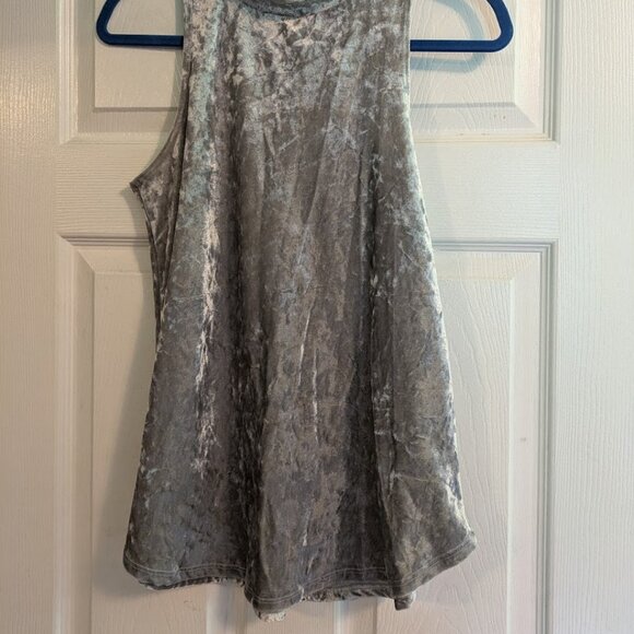 H.I.P. Women's Flowy Metallic Silver Velvet Tank with Collar - Picture 2 of 5